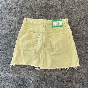 Boyish Button Fly Cutoff Avacado High Rise Green Denim Mini Skirt Size 26